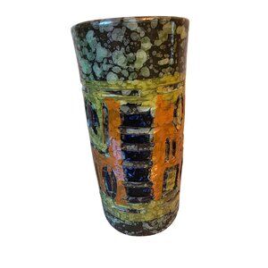 Raymor Bitossi Italian Pottery Vase Giraffe Abstract Geometric Design MCM Green